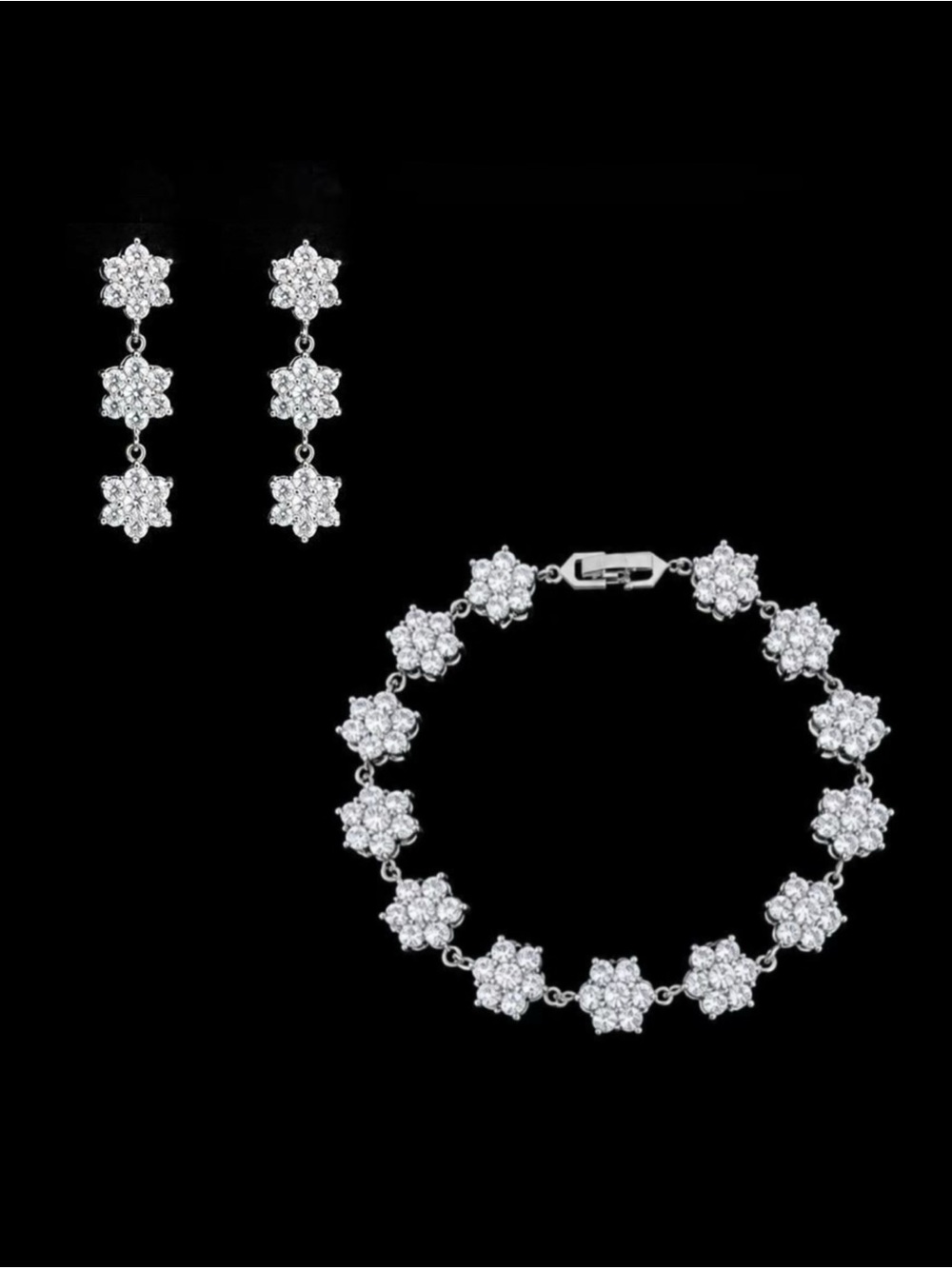 D'Joy Moissanite Floral Bracelet & Earring Set